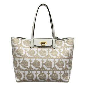 Salvatore Ferragamo Gancini Shoulder Bag AU-21/1012 Cream White Canvas Leather